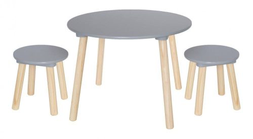 Asztal 2 székkel - fa - ezüstszürke - Jabadabado