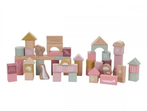 50 db-os fa építőkocka pink készlet  Little Dutch építőkockák