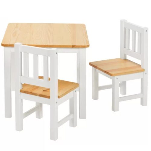 Fa gyerek asztal 2 székkel natúr-fehér