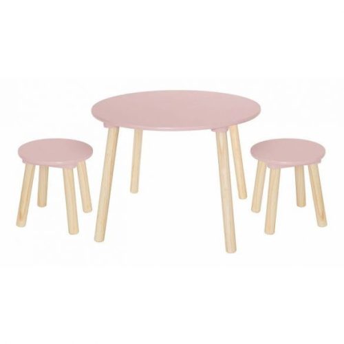 Asztal 2 székkel - fa - pasztell rózsaszín - Jabadabado