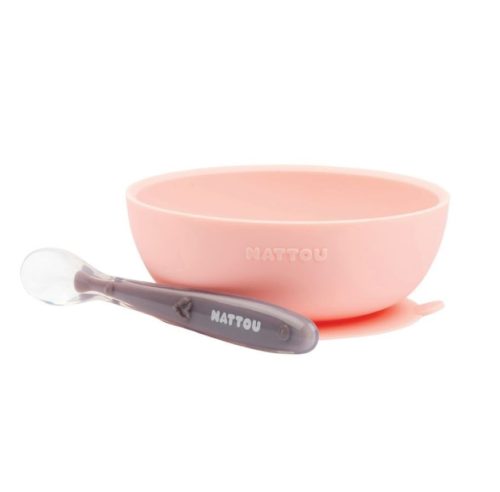 Nattou étkészlet szilikon 2 részes mélytányérral  pink-padlizsán