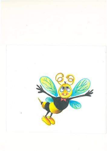 Egyedi, rajzolt öntapadós ovis jel - Méhecske 4x4